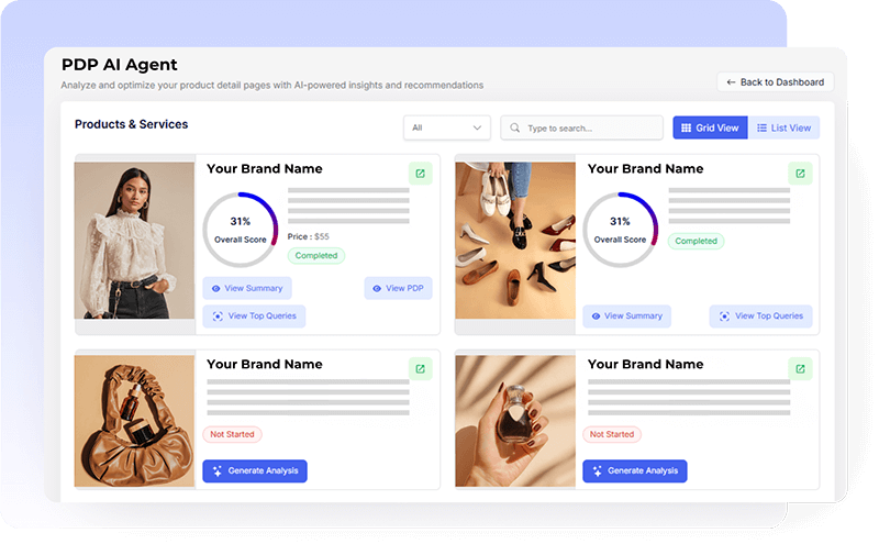 Interface of an AI agent designed for enhancing ecommerce product detail pages.