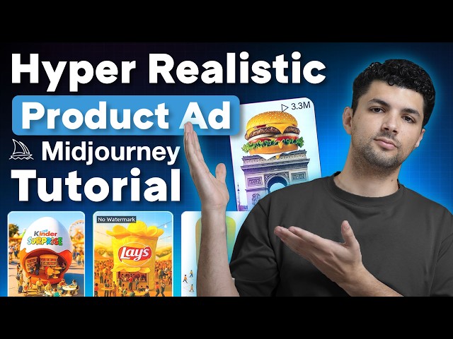 A step-by-step tutorial image demonstrating how to create hyper-realistic product ads using Midjourney.