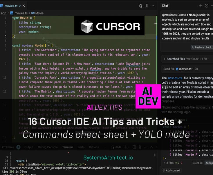 16 Cursor IDE AI Tips and Tricks + Commands cheat sheet + YOLO mode | by Chris St. John | AI Dev Tips | Medium related to Best Cursor Prompts for Coding: Examples That Actually Help