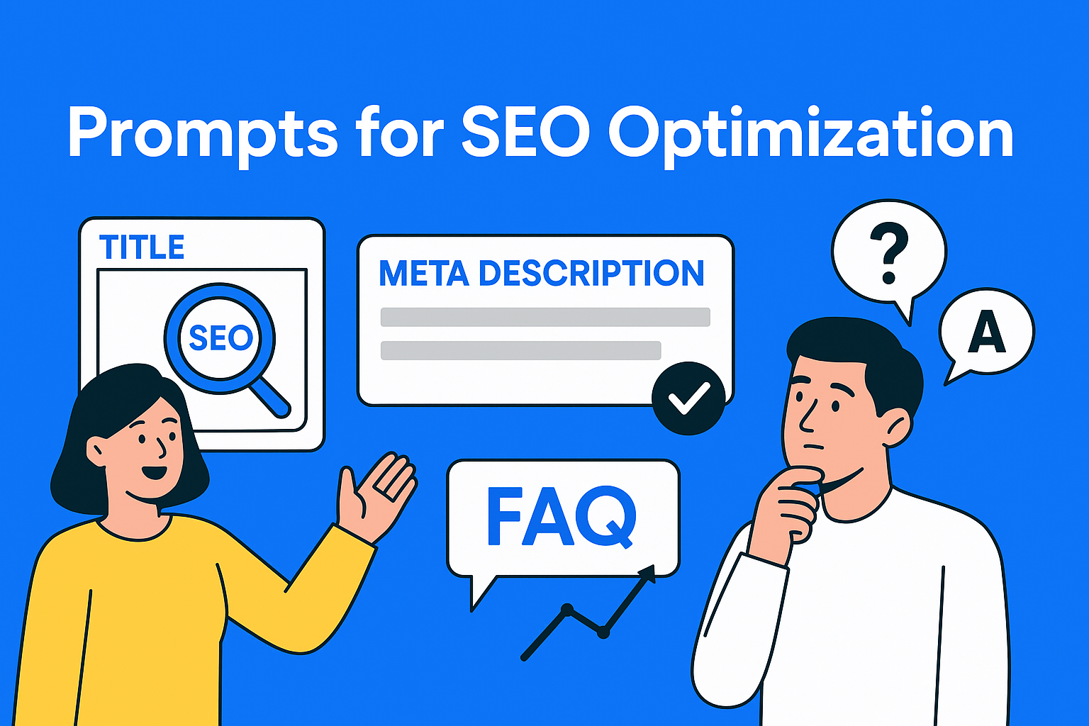 A list of prompts aimed at optimizing SEO titles, meta descriptions, and FAQs using ChatGPT.