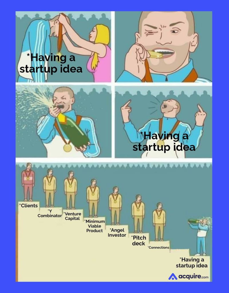 A motivational quote about startup execution emphasizing the importance of action over ideas.