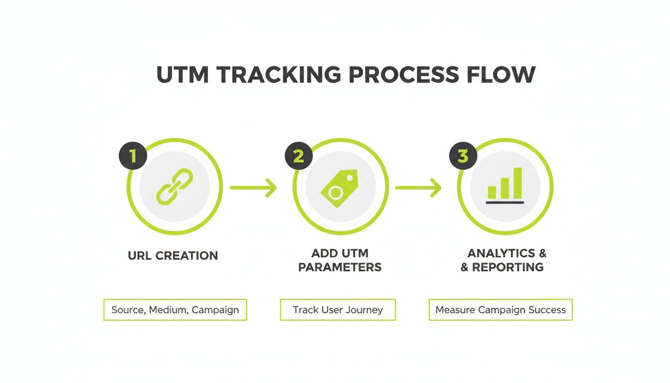 Campaign metrics screen showing UTM parameter performance for tracking conversions.