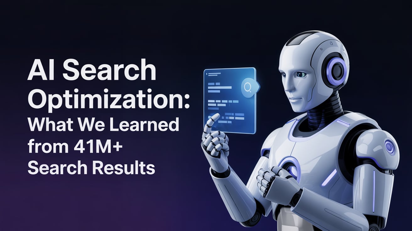 Data visualization of AI search optimization insights from 41 million results across ChatGPT and Google.